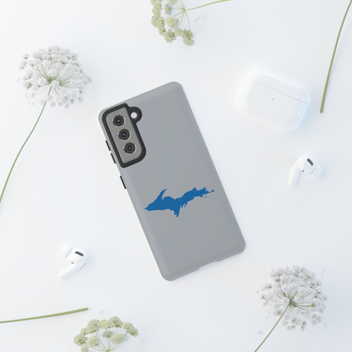 Michigan Upper Peninsula Tough Phone Case (Silver w/ Azure UP Outline) | Samsung & Pixel Android