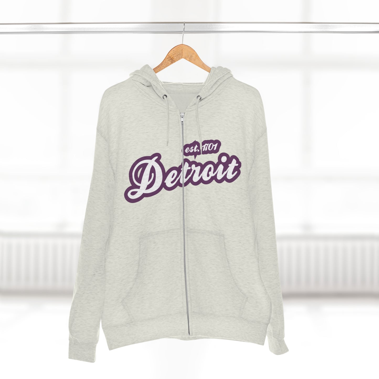 'Detroit EST 1701' Hoodie (Plum Script Font) | Unisex Full Zip