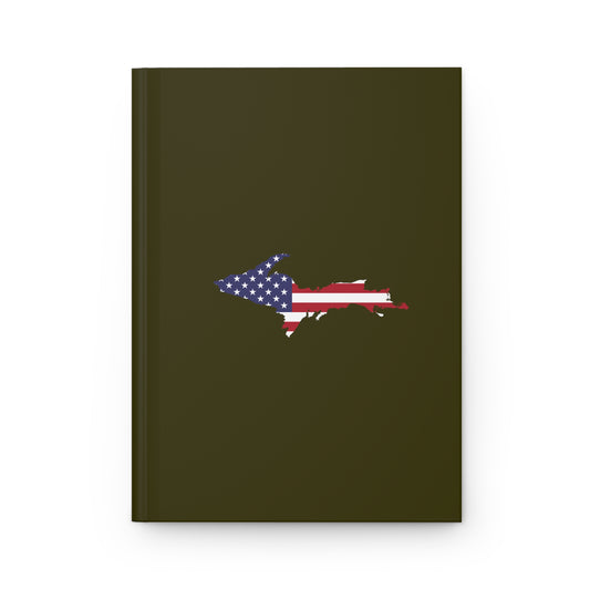 Michigan Upper Peninsula Hardcover Journal (w/ UP USA Flag) | Ruled - Military Green