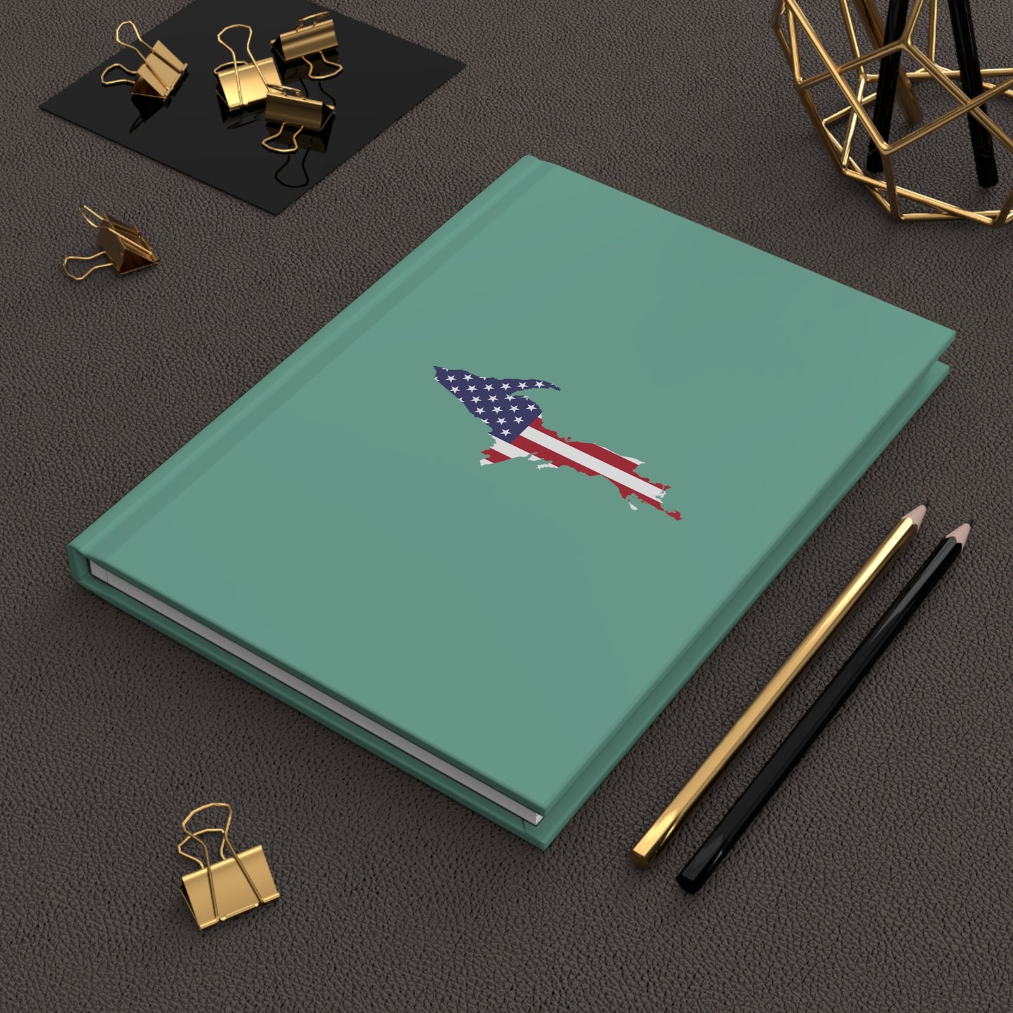 Michigan Upper Peninsula Hardcover Journal (w/ UP USA Flag) | Ruled - Metallic Mint Green