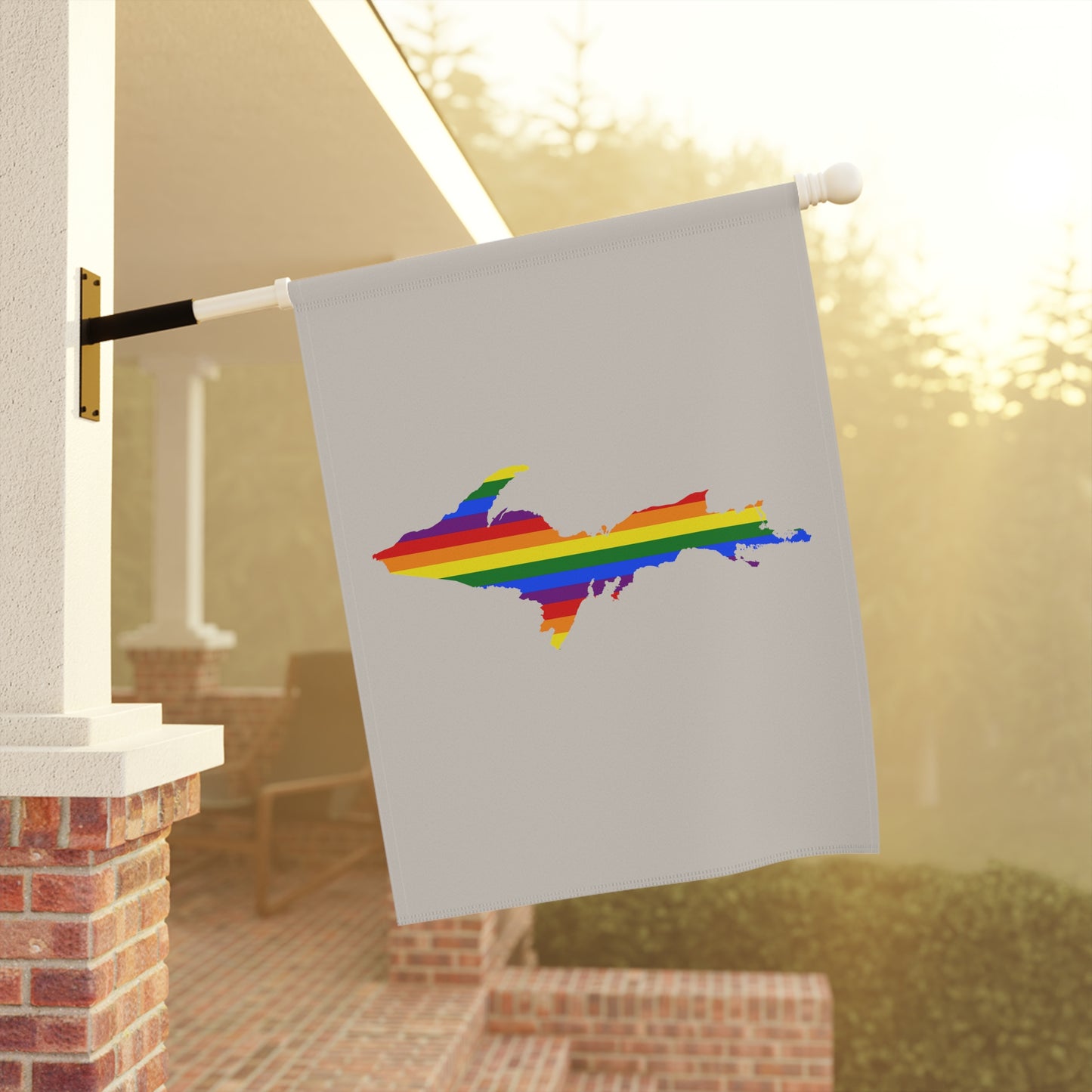 Michigan Upper Peninsula Home & Garden Flag (w/ UP Rainbow Pride Flag) | Canvas Color