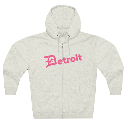 'Detroit' Hoodie (Rhodochrosite Pink w/ Old English 'D') | Unisex Full Zip