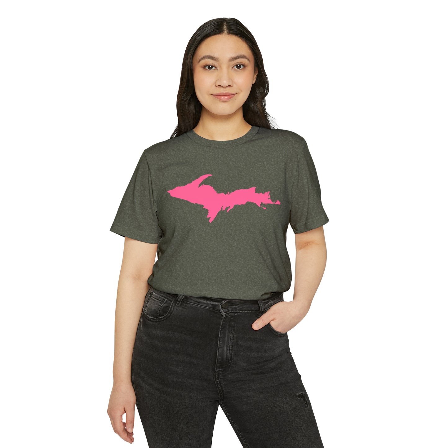 Michigan Upper Peninsula T-Shirt (w/ Pink UP Outline) | Unisex Recycled Organic