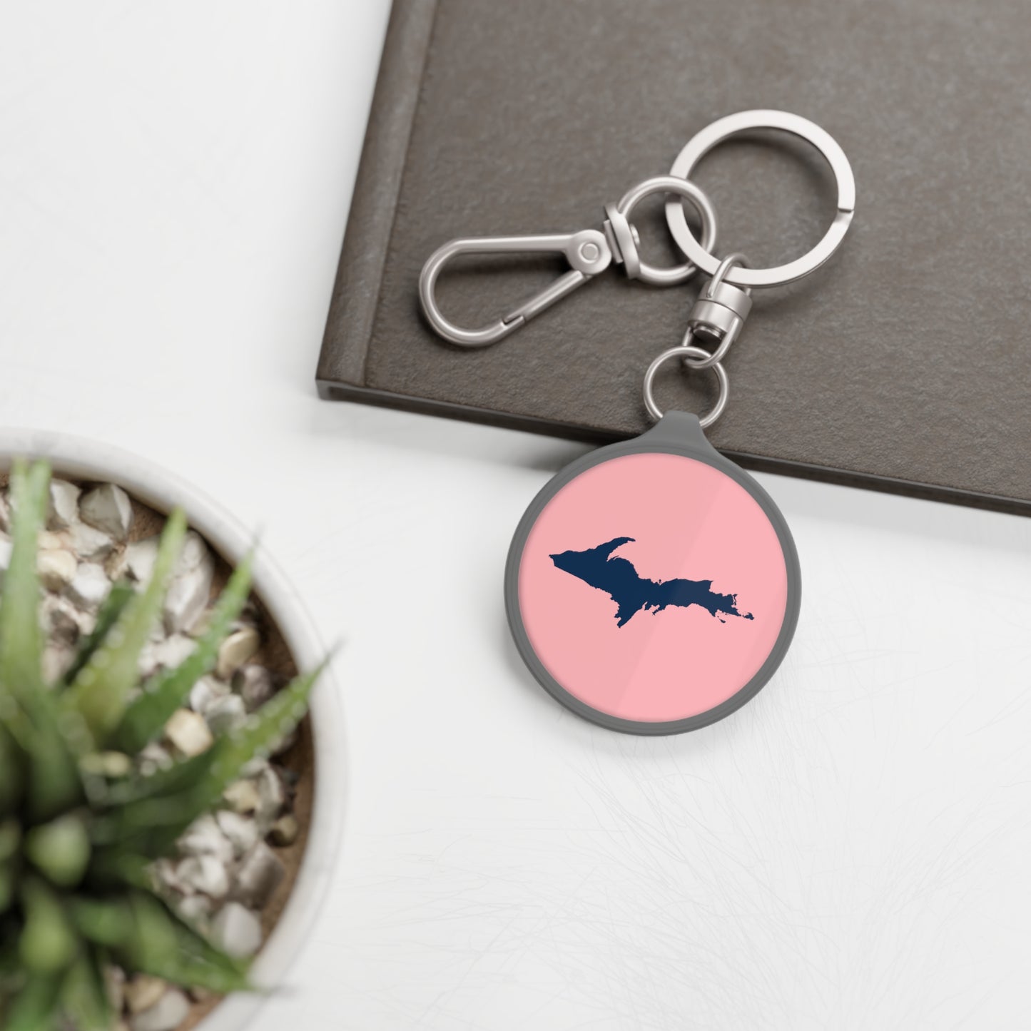 Michigan Upper Peninsula Keyring (w/ Navy UP Outline) | Strawberry Pink