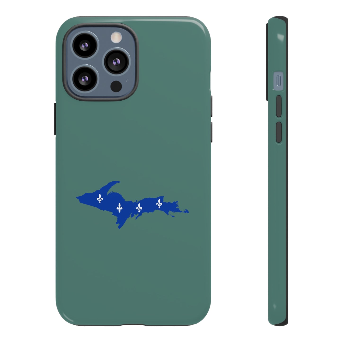 Michigan Upper Peninsula Tough Phone Case (Copper Green w/ UP Quebec Flag Outline) | Apple iPhone