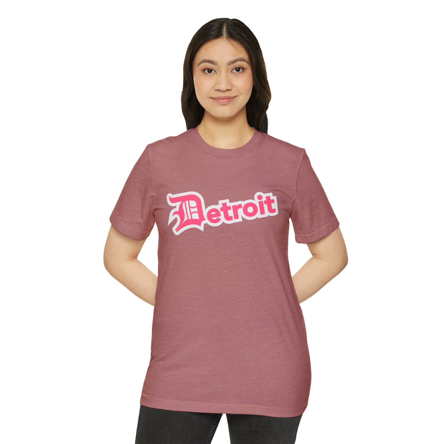 Detroit' T-Shirt (Rhodochrosite Pink Old English 'D') | Unisex Recycled Organic