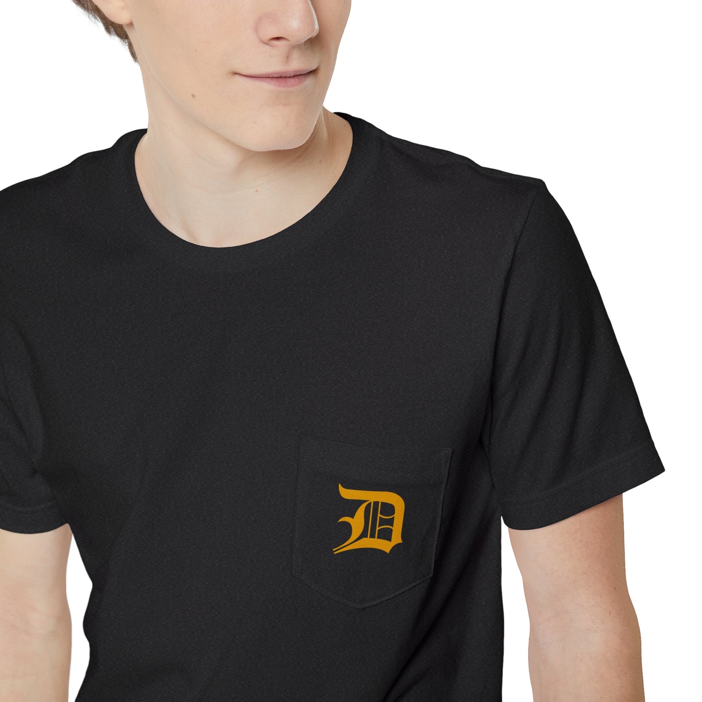 Detroit 'Old English D' Pocket T-Shirt (Gold) | Unisex Standard