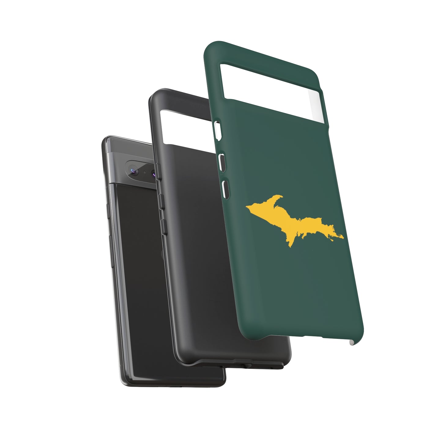 Michigan Upper Peninsula Tough Phone Case (Green w/ Gold UP Outline) | Samsung & Pixel Android