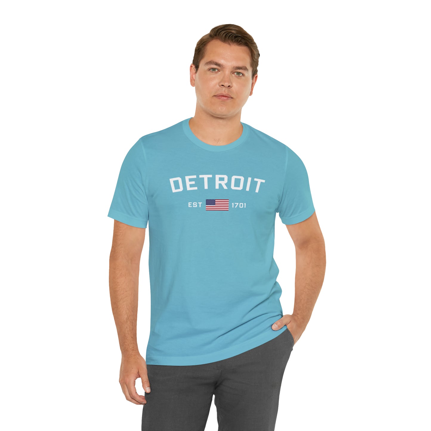 'Detroit EST 1701' T-Shirt (w/ USA Flag Outline) | Unisex Standard Fit