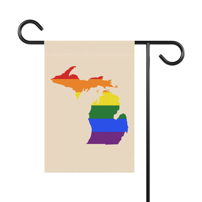 Michigan Rainbow Pride Home & Garden Flag (w/ MI Outline) | Champagne White