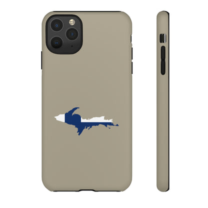 Michigan Upper Peninsula Tough Phone Case (Petoskey Stone Beige w/ UP Finland Flag Outline) | Apple iPhone