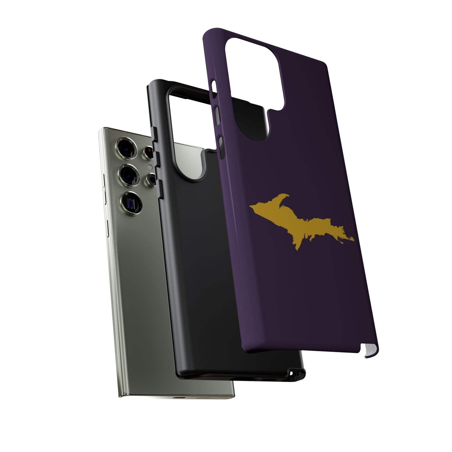 Michigan Upper Peninsula Tough Phone Case (Blackcurrant w/ Gold UP Outline) | Samsung & Pixel Android