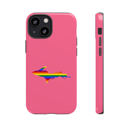 Michigan Upper Peninsula Tough Phone Case (Rhodochrosite Pink w/ UP Pride Flag Outline) | Apple iPhone