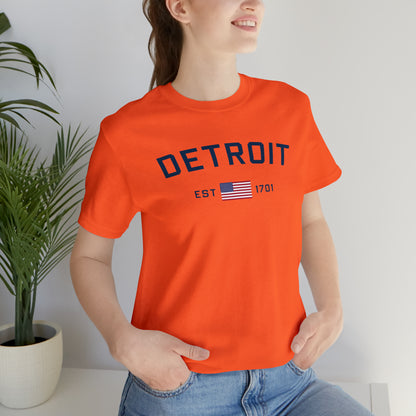 'Detroit EST 1701' T-Shirt (w/ USA Flag Outline) | Unisex Standard Fit