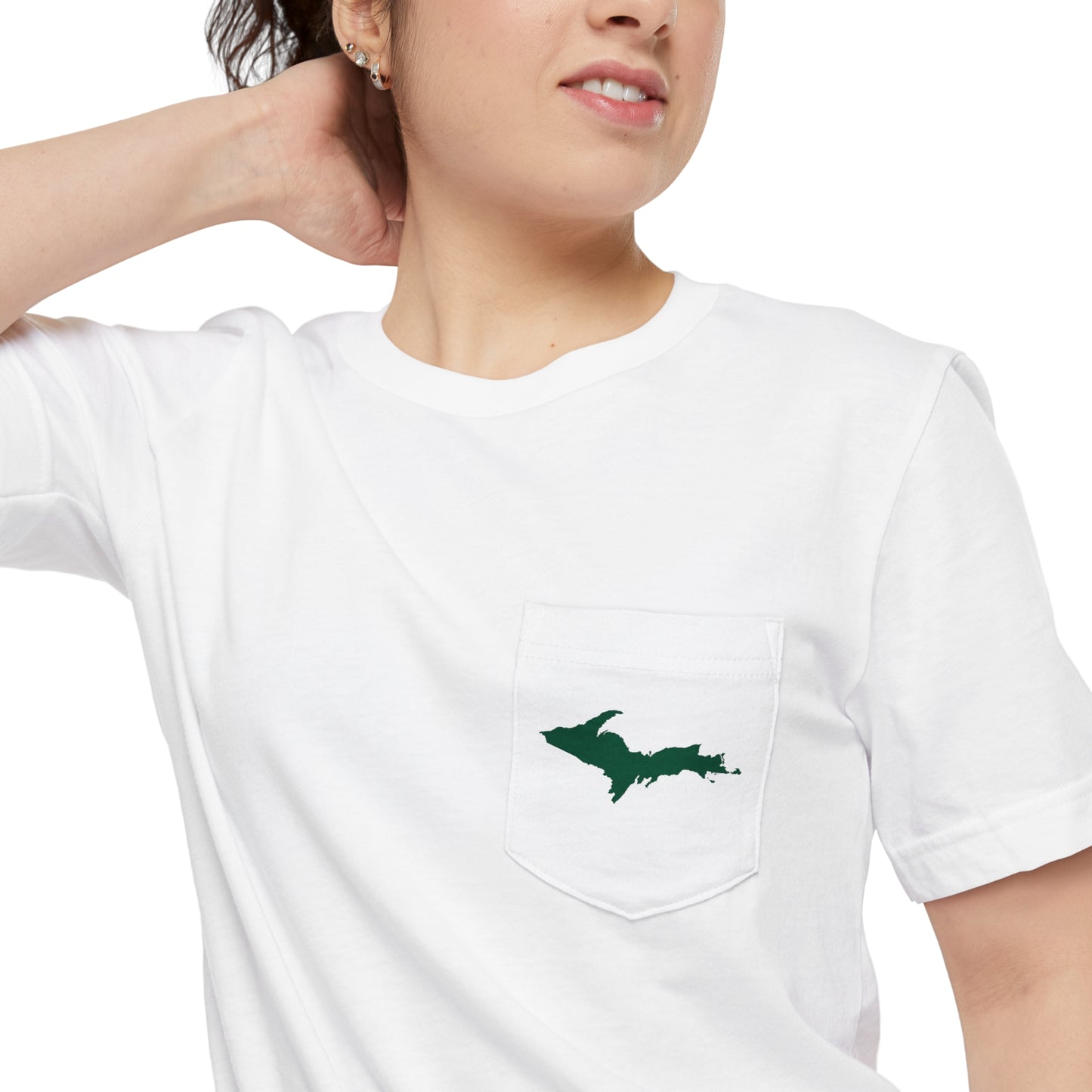 Michigan Upper Peninsula Pocket T-Shirt (w/ Green UP Outline) | Unisex Standard