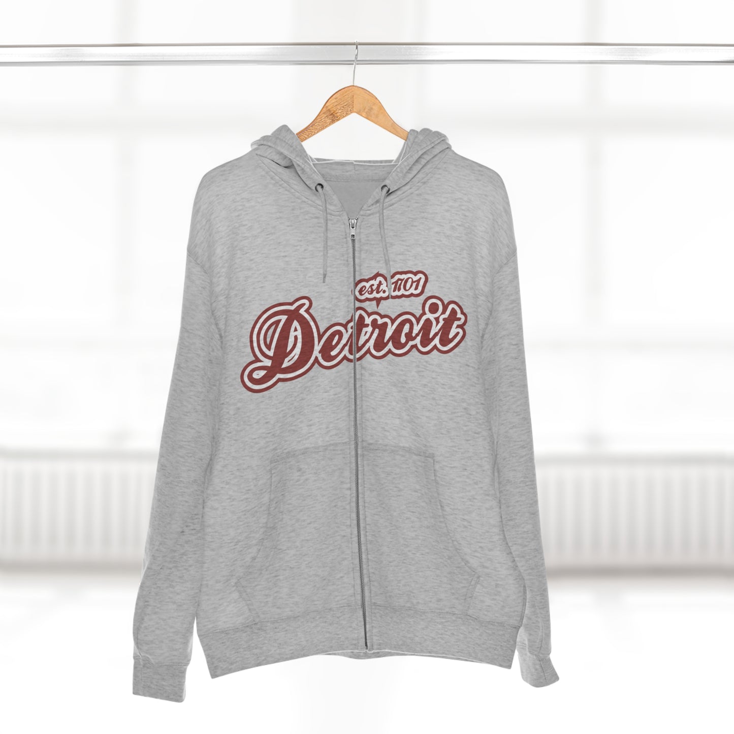 'Detroit EST 1701' Hoodie (Ore Dock Red Script Font) | Unisex Full Zip