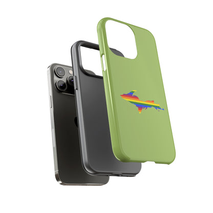 Michigan Upper Peninsula Tough Phone Case (Gooseberry Green w/ UP Pride Flag Outline) | Apple iPhone