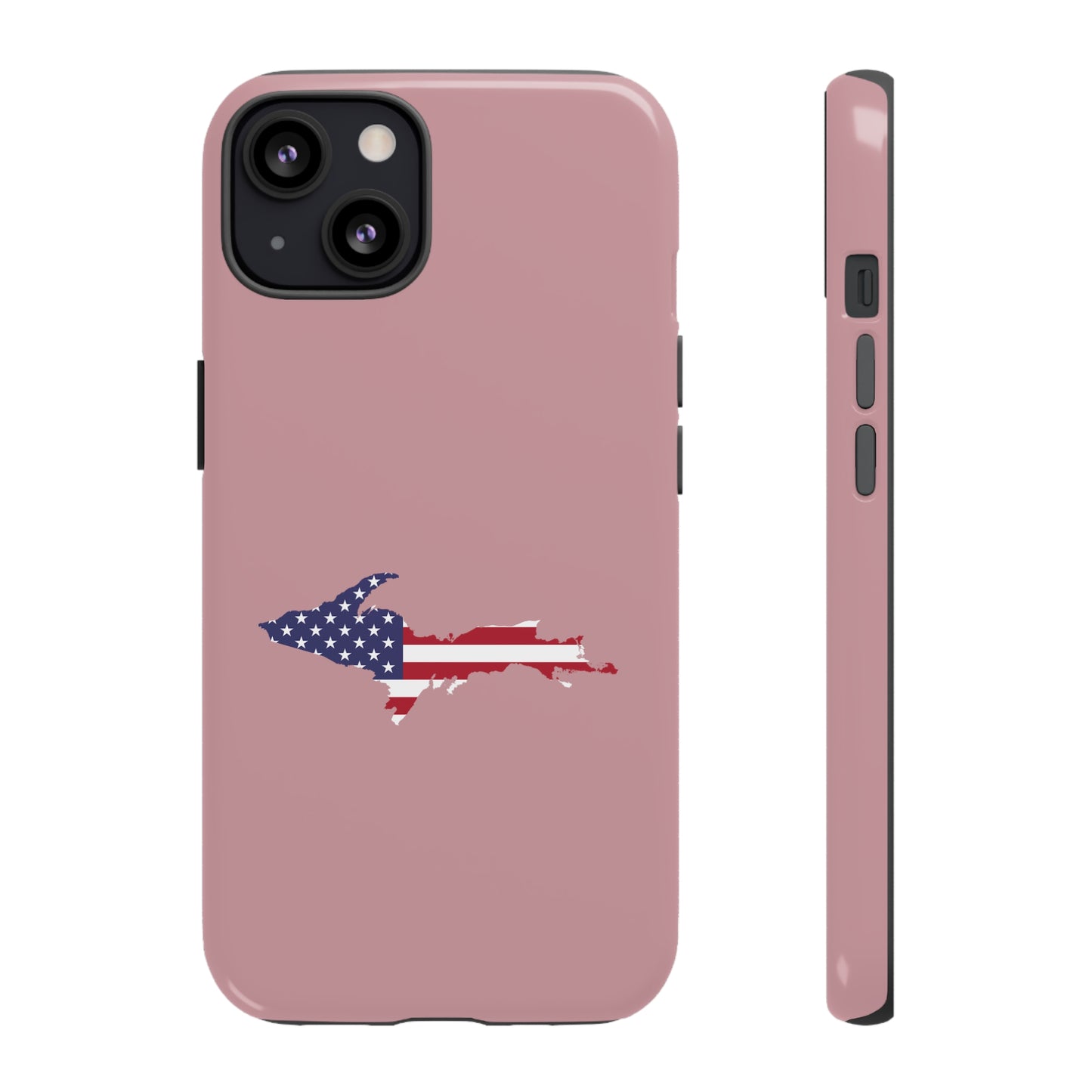 Michigan Upper Peninsula Tough Phone Case (Cherry Blossom Pink w/ UP USA Flag Outline) | Apple iPhone