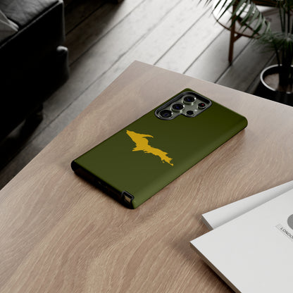 Michigan Upper Peninsula Tough Phone Case (Army Green w/ Gold UP Outline) | Samsung & Pixel Android