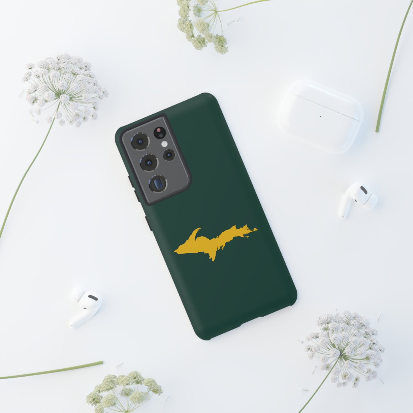 Michigan Upper Peninsula Tough Phone Case (Green w/ Gold UP Outline) | Samsung & Pixel Android