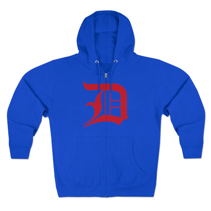 Detroit 'Old English D' Hoodie (Full-Body Aliform Red) | Unisex Full Zip