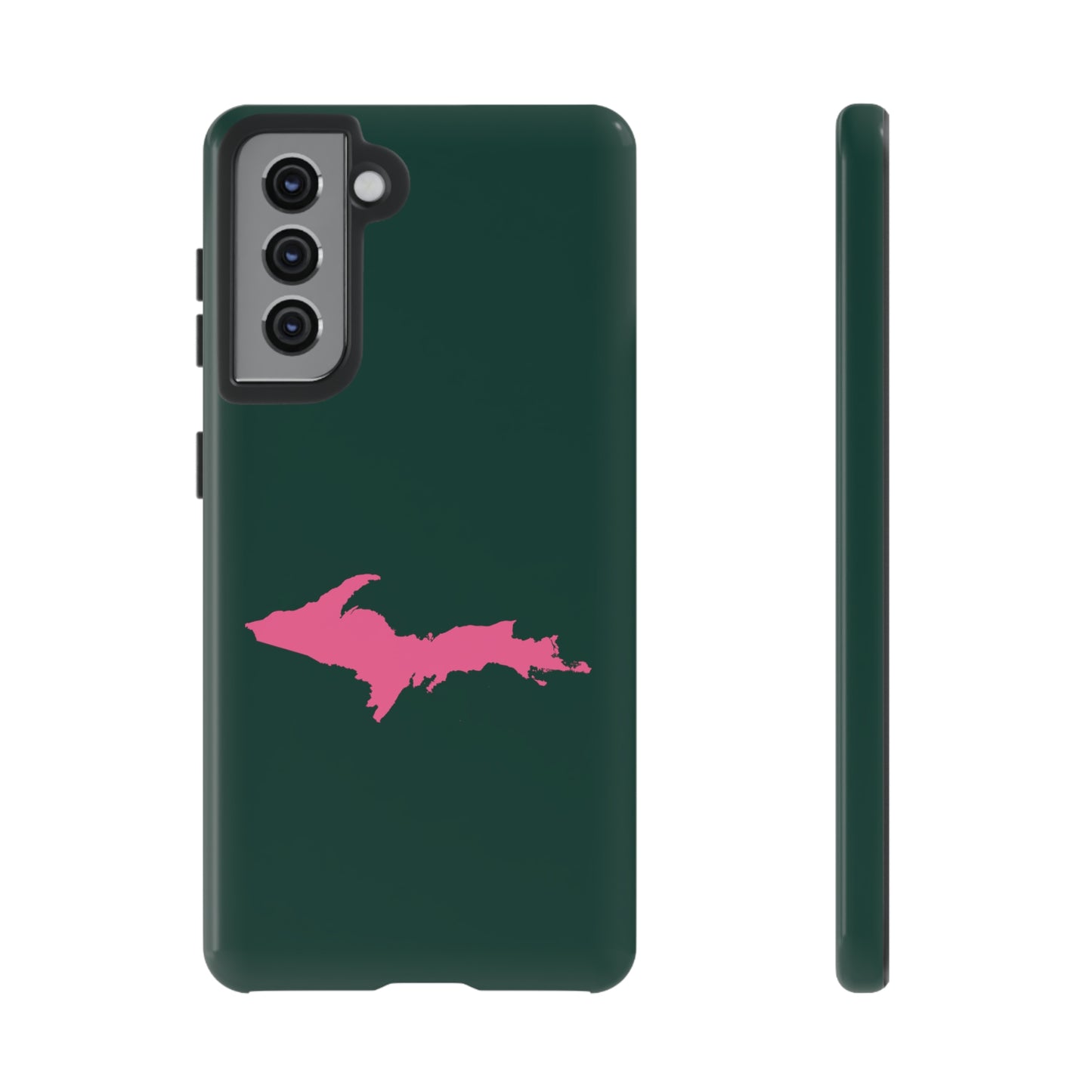 Michigan Upper Peninsula Tough Phone Case (Green w/ Pink UP Outline) | Samsung & Pixel Android