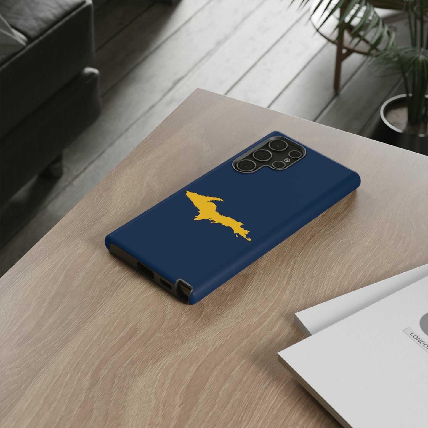 Michigan Upper Peninsula Tough Phone Case (Navy w/ Gold UP Outline) | Samsung & Pixel Android