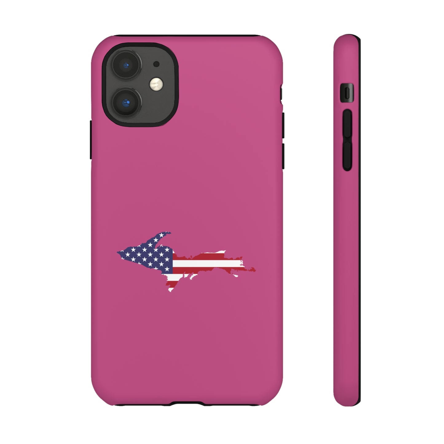 Michigan Upper Peninsula Tough Phone Case (Apple Blossom Pink w/ UP USA Flag Outline) | Apple iPhone