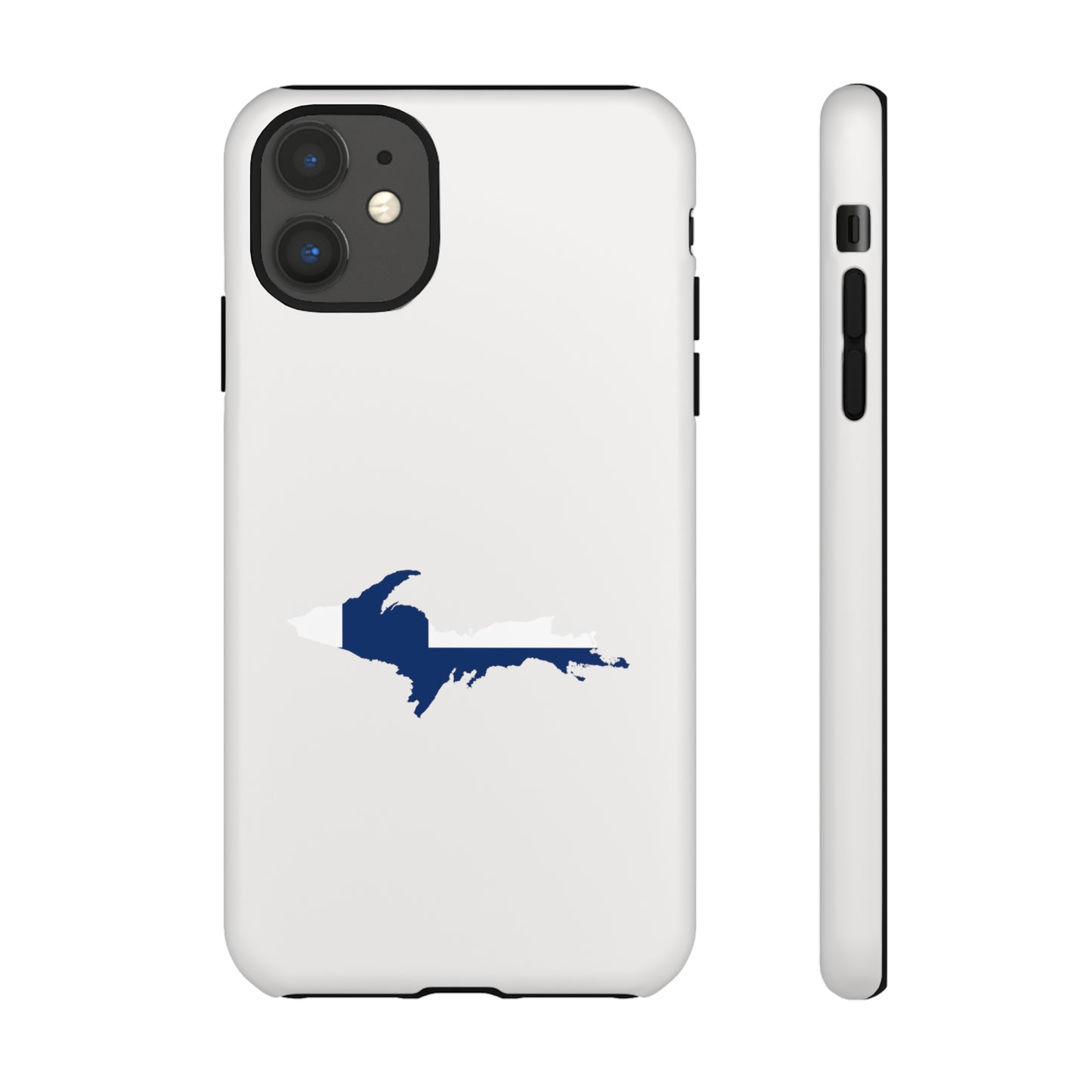 Michigan Upper Peninsula Tough Phone Case (Birch Bark White w/ UP Finland Flag Outline) | Apple iPhone