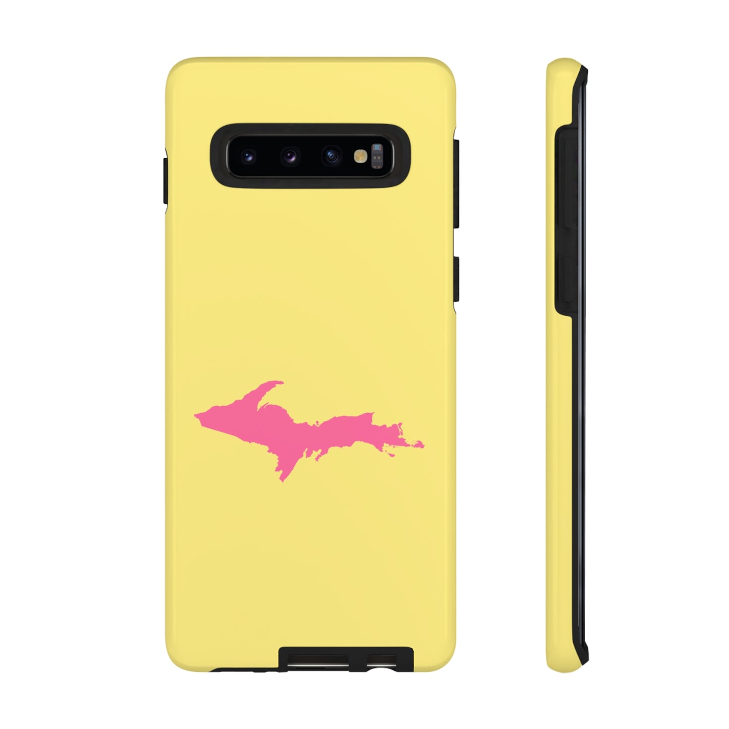 Michigan Upper Peninsula Tough Phone Case (Yellow Cherry Color w/ Pink UP Outline) | Samsung & Pixel Android