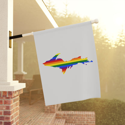 Michigan Upper Peninsula Home & Garden Flag (w/ UP Rainbow Pride Flag) | Birch Bark White