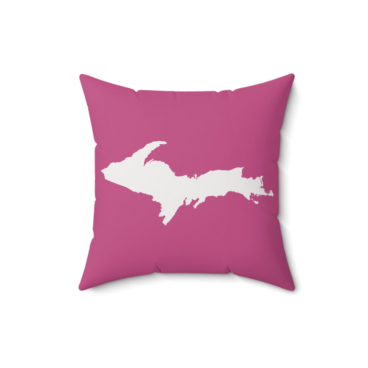 Michigan Upper Peninsula Accent Pillow (w/ UP Outline) | Apple Blossom Pink