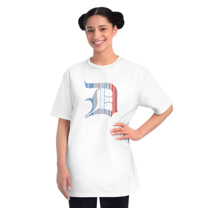 Detroit 'Old English D' T-Shirt (Climate Stripes Edition) | Unisex Organic