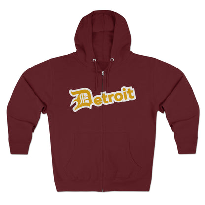 'Detroit' Hoodie (Gold w/ Old English 'D') | Unisex Full Zip