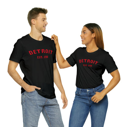 'Detroit EST. 1701' T-Shirt (Aliform Red Ballpark Font) | Unisex Standard