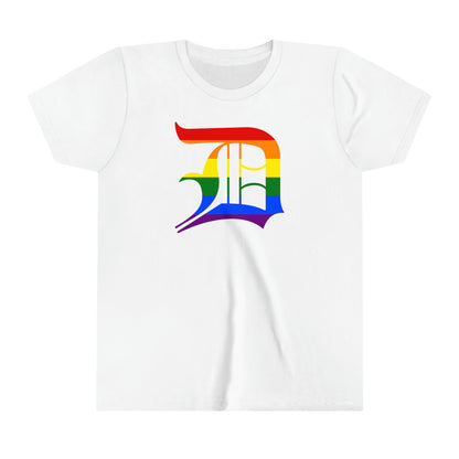 Detroit 'Old English D' T-Shirt (Rainbow Pride Edition) | Youth Short Sleeve