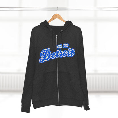 'Detroit EST 1701' Hoodie (Motor Town Blue Script Font) | Unisex Full Zip