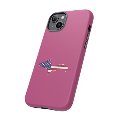 Michigan Upper Peninsula Tough Phone Case (Apple Blossom Pink w/ UP USA Flag Outline) | Apple iPhone