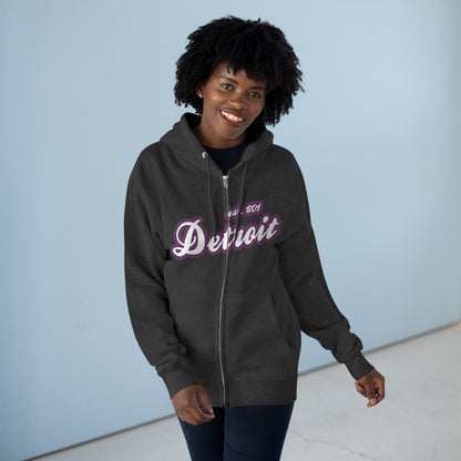 'Detroit EST 1701' Hoodie (Plum Script Font) | Unisex Full Zip