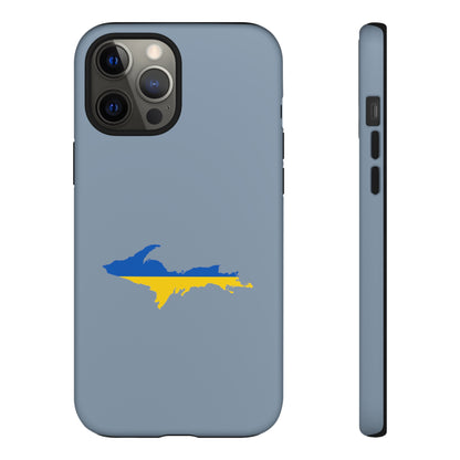 Michigan Upper Peninsula Tough Phone Case (B-24 Liberator Grey w/ UP Ukraine Flag Outline) | Apple iPhone