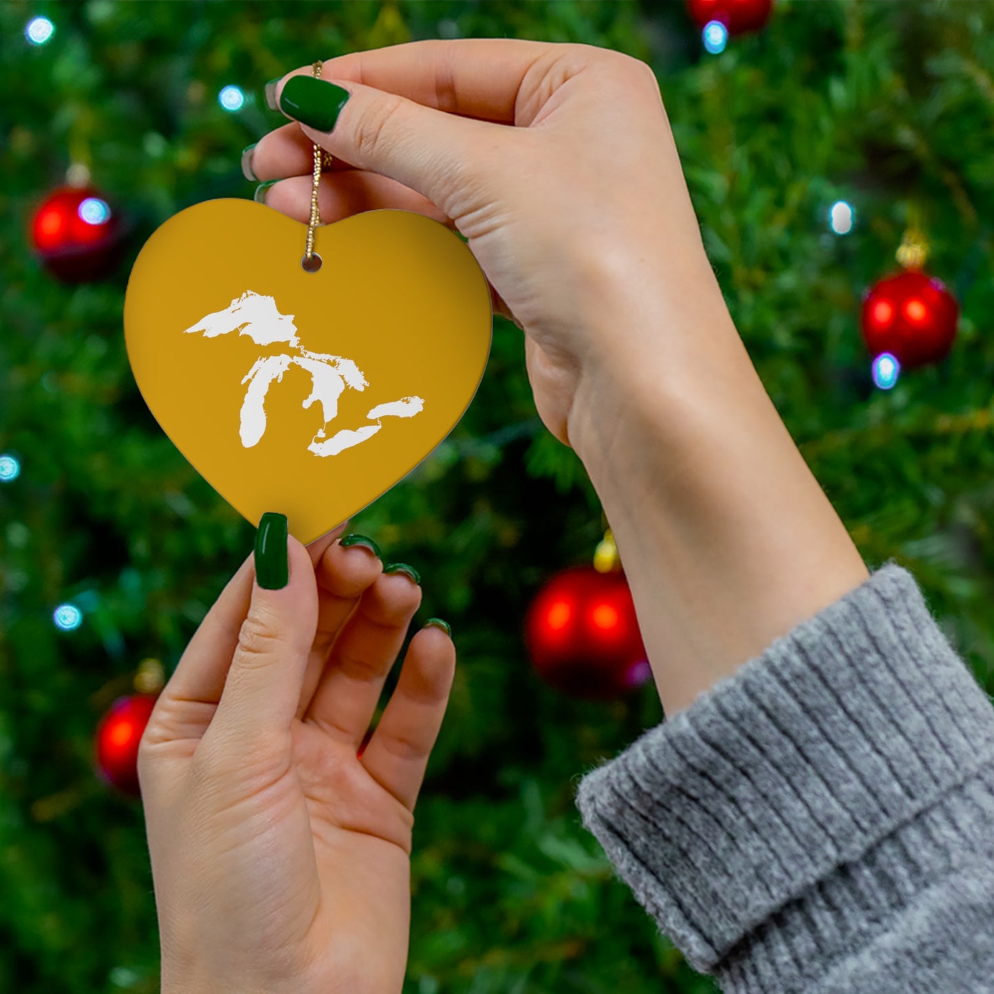 Great Lakes Christmas Ornament (Gold) | Ceramic - 4 Shapes