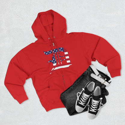 Detroit 'Old English D' Hoodie (Full-Body Patriotic Edition) | Unisex Full Zip