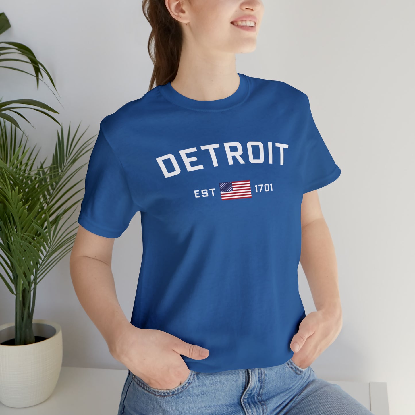 'Detroit EST 1701' T-Shirt (w/ USA Flag Outline) | Unisex Standard Fit