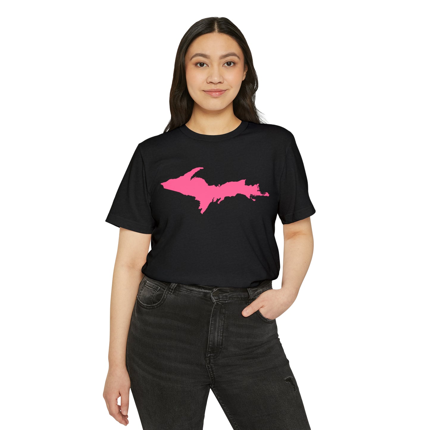 Michigan Upper Peninsula T-Shirt (w/ Pink UP Outline) | Unisex Recycled Organic