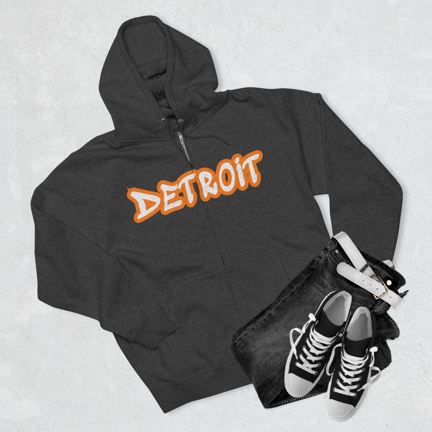 'Detroit' Hoodie (Orange Tag Font) | Unisex Full Zip