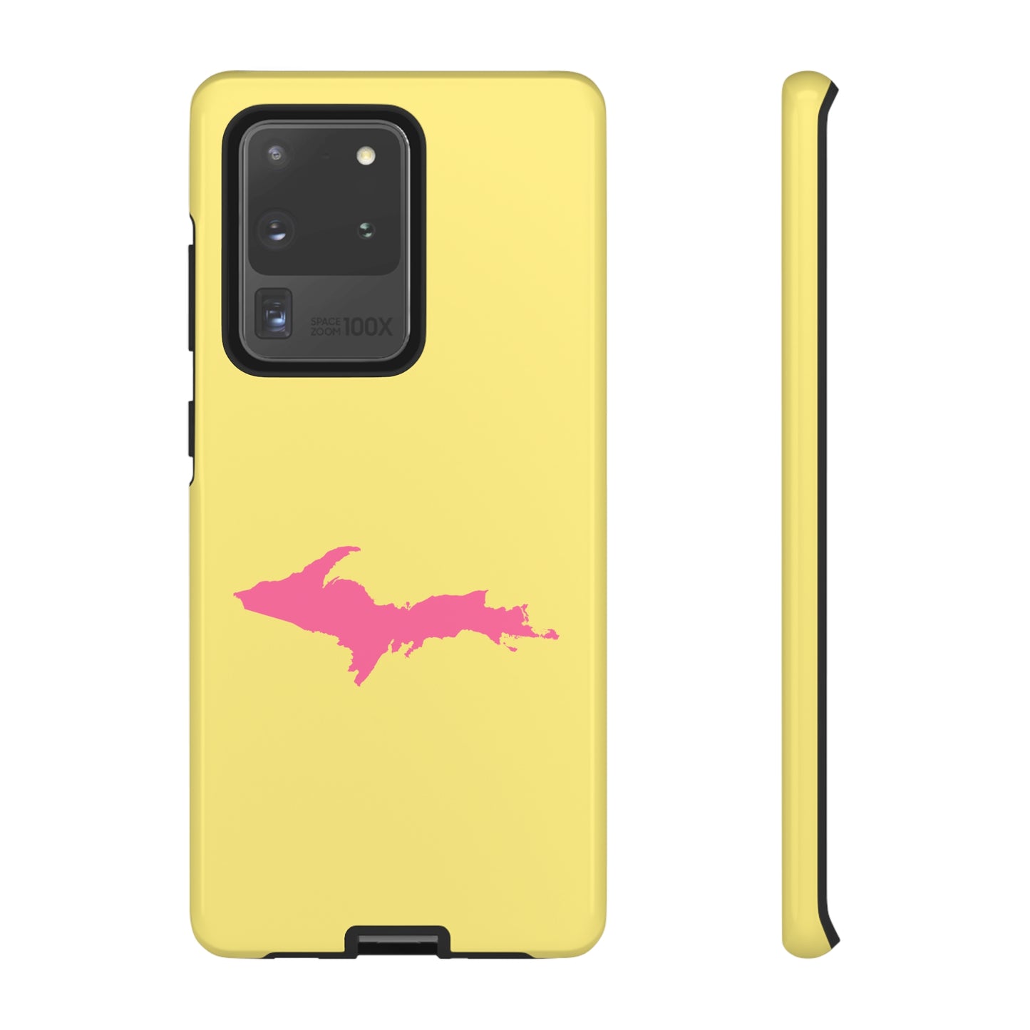 Michigan Upper Peninsula Tough Phone Case (Yellow Cherry Color w/ Pink UP Outline) | Samsung & Pixel Android