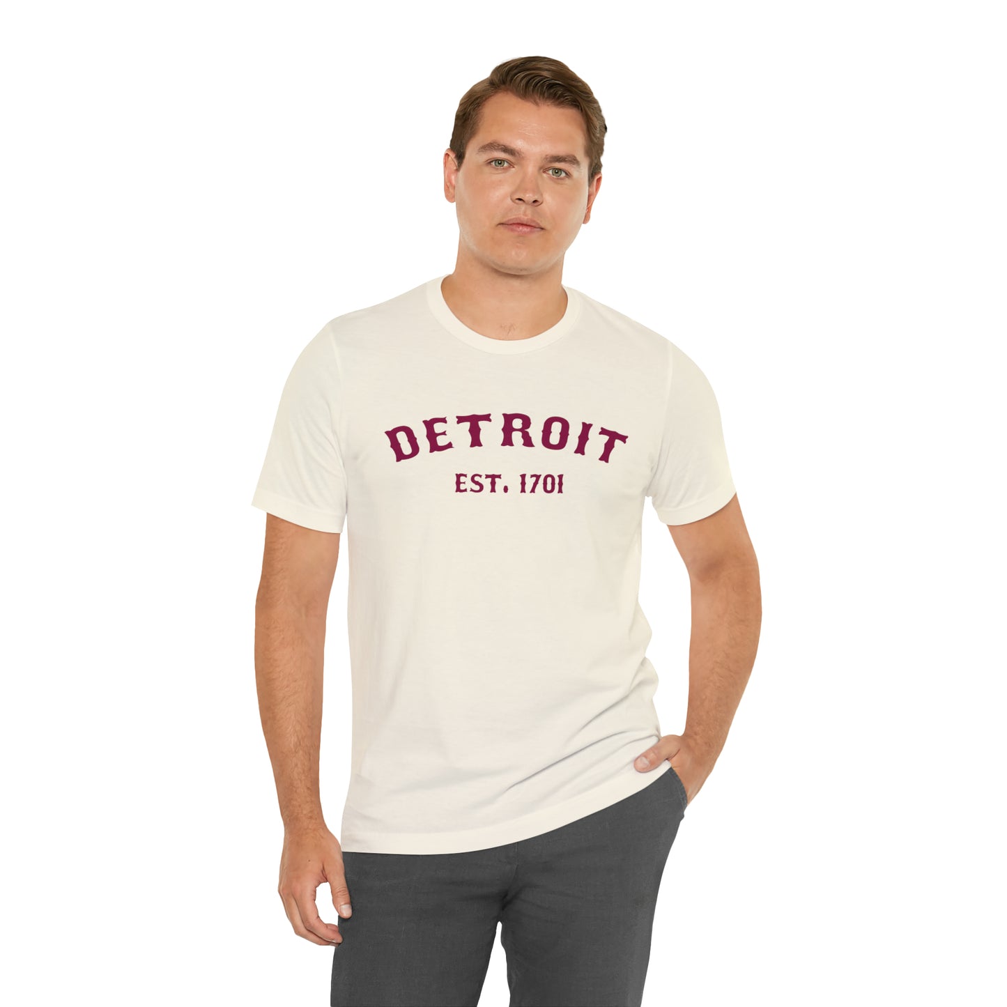 'Detroit EST. 1701' T-Shirt (Ruby Red Ballpark Font) | Unisex Standard