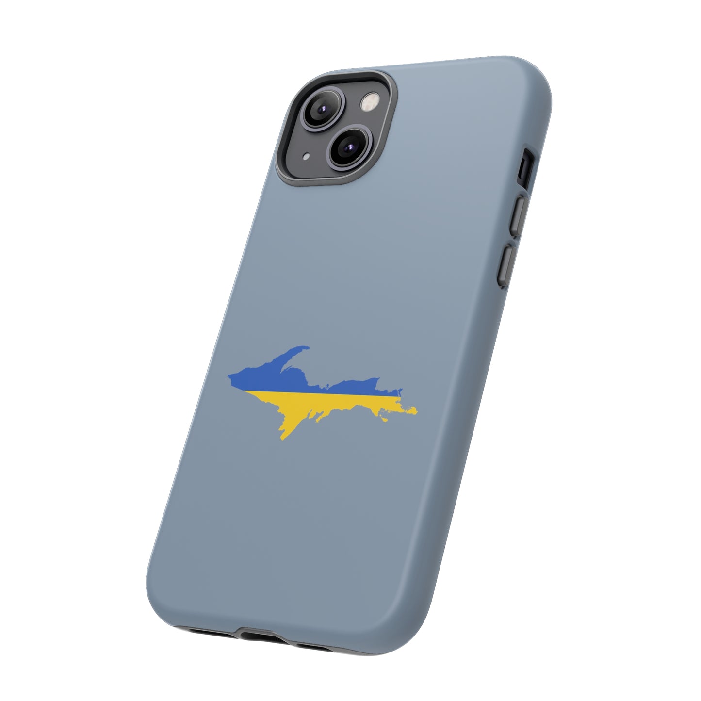 Michigan Upper Peninsula Tough Phone Case (B-24 Liberator Grey w/ UP Ukraine Flag Outline) | Apple iPhone