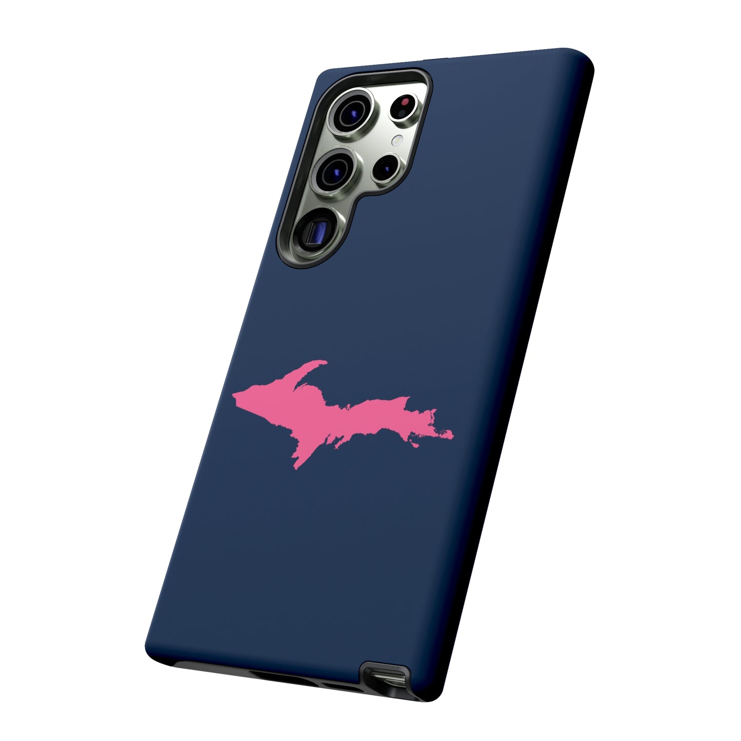 Michigan Upper Peninsula Tough Phone Case (Navy w/ Pink UP Outline) | Samsung & Pixel Android