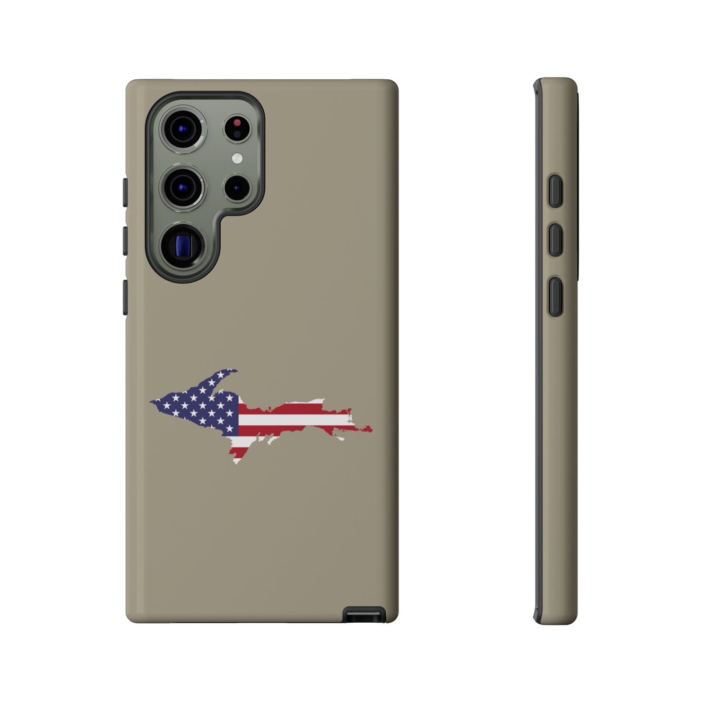 Michigan Upper Peninsula Tough Phone Case (Petoskey Stone Beige w/ UP USA Flag Outline) | Samsung & Pixel Android